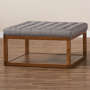 Baxton Studio Alvere Modern And Contemporary Grey Fabric Upholstered Walnut Finished Cocktail Ottoman