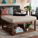 Load image into Gallery viewer, Baxton Studio Alvere Modern And Contemporary Beige Fabric Upholstered Walnut Finished Cocktail Ottoman
