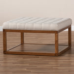 Load image into Gallery viewer, Baxton Studio Alvere Modern And Contemporary Beige Fabric Upholstered Walnut Finished Cocktail Ottoman
