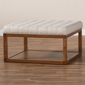 Baxton Studio Alvere Modern And Contemporary Beige Fabric Upholstered Walnut Finished Cocktail Ottoman