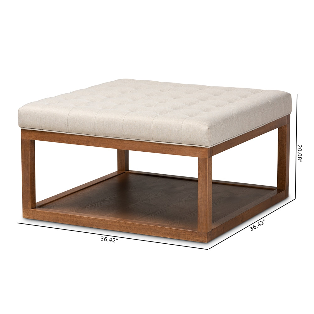 Baxton Studio Alvere Modern And Contemporary Beige Fabric Upholstered Walnut Finished Cocktail Ottoman