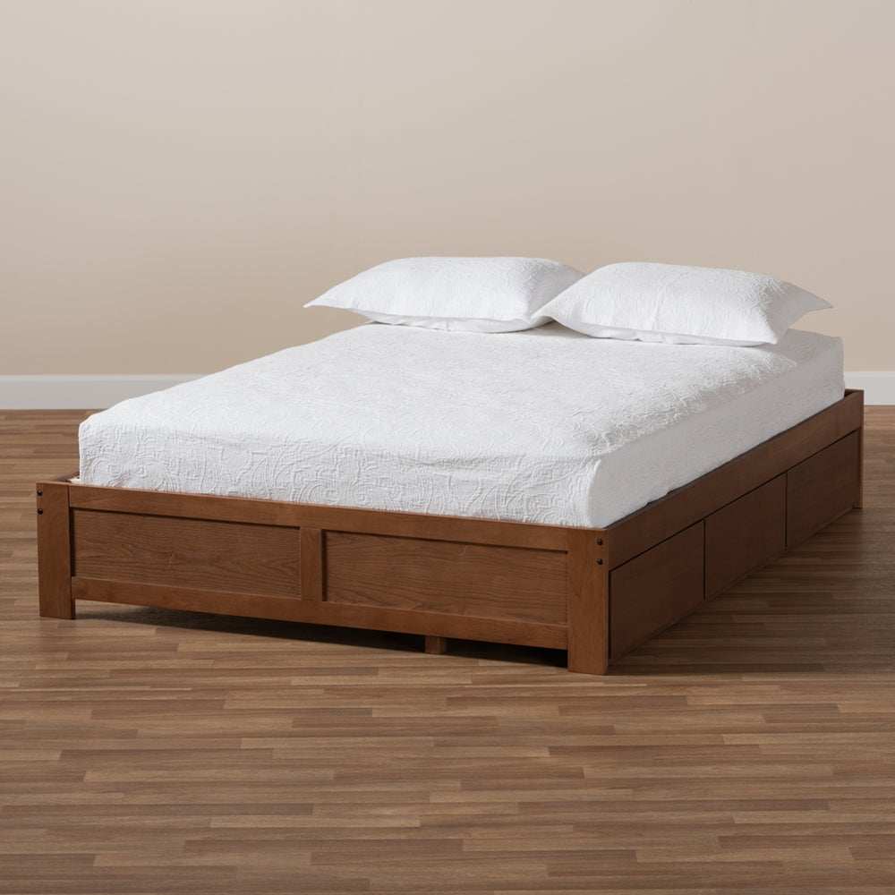 BAXTON STUDIO WREN MODERN AND CONTEMPORARY WALNUT FINISHED 3-DRAWER KING SIZE PLATFORM STORAGE BED FRAME