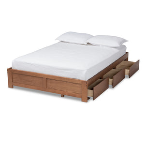 Baxton Studio Wren Modern And Contemporary Walnut Finished 3-Drawer King Size Platform Storage Bed Frame