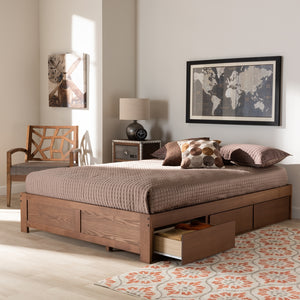 Baxton Studio Wren Modern And Contemporary Walnut Finished 3-Drawer King Size Platform Storage Bed Frame