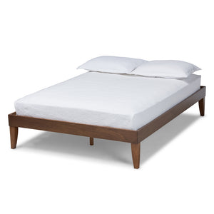 Baxton Studio Lucina Mid-Century Modern Walnut Brown Finished Full Size Platform Bed Frame