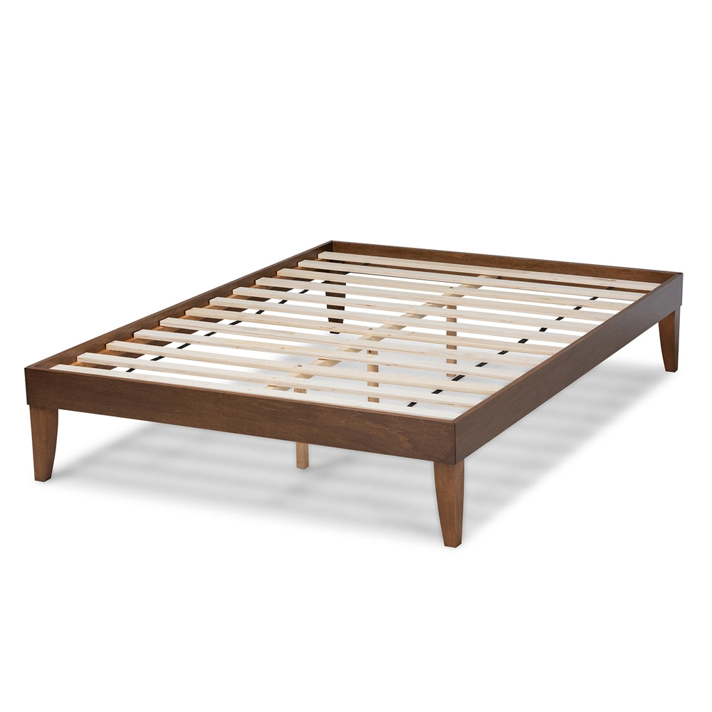 Baxton Studio Lucina Mid-Century Modern Walnut Brown Finished Full Size Platform Bed Frame