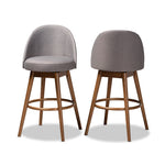 Load image into Gallery viewer, Baxton Studio Carra Mid-Century Modern Grey Fabric Upholstered Walnut-Finished Wood Swivel Bar Stool (Set Of 2)
