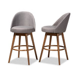 Load image into Gallery viewer, Baxton Studio Carra Mid-Century Modern Grey Fabric Upholstered Walnut-Finished Wood Swivel Bar Stool (Set Of 2)
