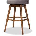 Load image into Gallery viewer, BAXTON STUDIO CARRA MID-CENTURY MODERN GREY FABRIC UPHOLSTERED WALNUT-FINISHED WOOD SWIVEL BAR STOOL (SET OF 2)
