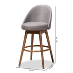 Load image into Gallery viewer, Baxton Studio Carra Mid-Century Modern Grey Fabric Upholstered Walnut-Finished Wood Swivel Bar Stool (Set Of 2)
