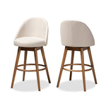 Load image into Gallery viewer, Baxton Studio Carra Mid-Century Modern Light Beige Fabric Upholstered Walnut-Finished Wood 2-Piece Swivel Bar Stool Set
