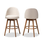 Load image into Gallery viewer, Baxton Studio Carra Mid-Century Modern Light Beige Fabric Upholstered Walnut-Finished Wood 2-Piece Swivel Bar Stool Set
