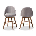 Load image into Gallery viewer, Baxton Studio Carra Mid-Century Modern Grey Fabric Upholstered Walnut-Finished Wood Swivel Counter Stool (Set Of 2)
