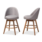 Load image into Gallery viewer, Baxton Studio Carra Mid-Century Modern Grey Fabric Upholstered Walnut-Finished Wood Swivel Counter Stool (Set Of 2)
