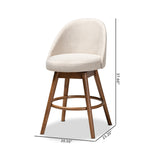 Load image into Gallery viewer, Baxton Studio Carra Mid-Century Modern Light Beige Fabric Upholstered Walnut-Finished Wood Swivel Counter Stool (Set Of 2)
