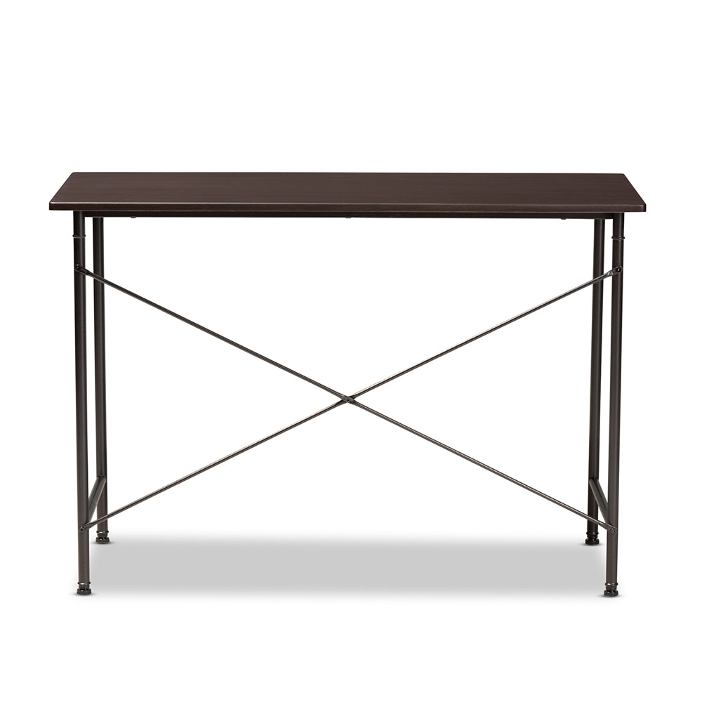 BAXTON STUDIO TAVIN INDUSTRIAL ESPRESSO WOOD AND BLACK METAL CRISS-CROSS DESK