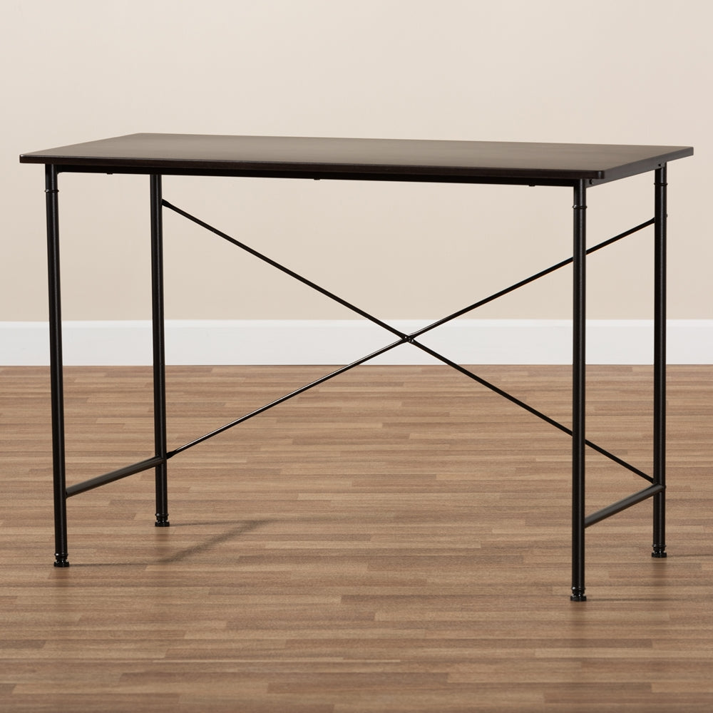 Baxton Studio Tavin Industrial Espresso Wood And Black Metal Criss-Cross Desk