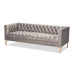 Load image into Gallery viewer, Baxton Studio Zanetta Glam And Luxe Gray Velvet Upholstered Gold Finished Sofa
