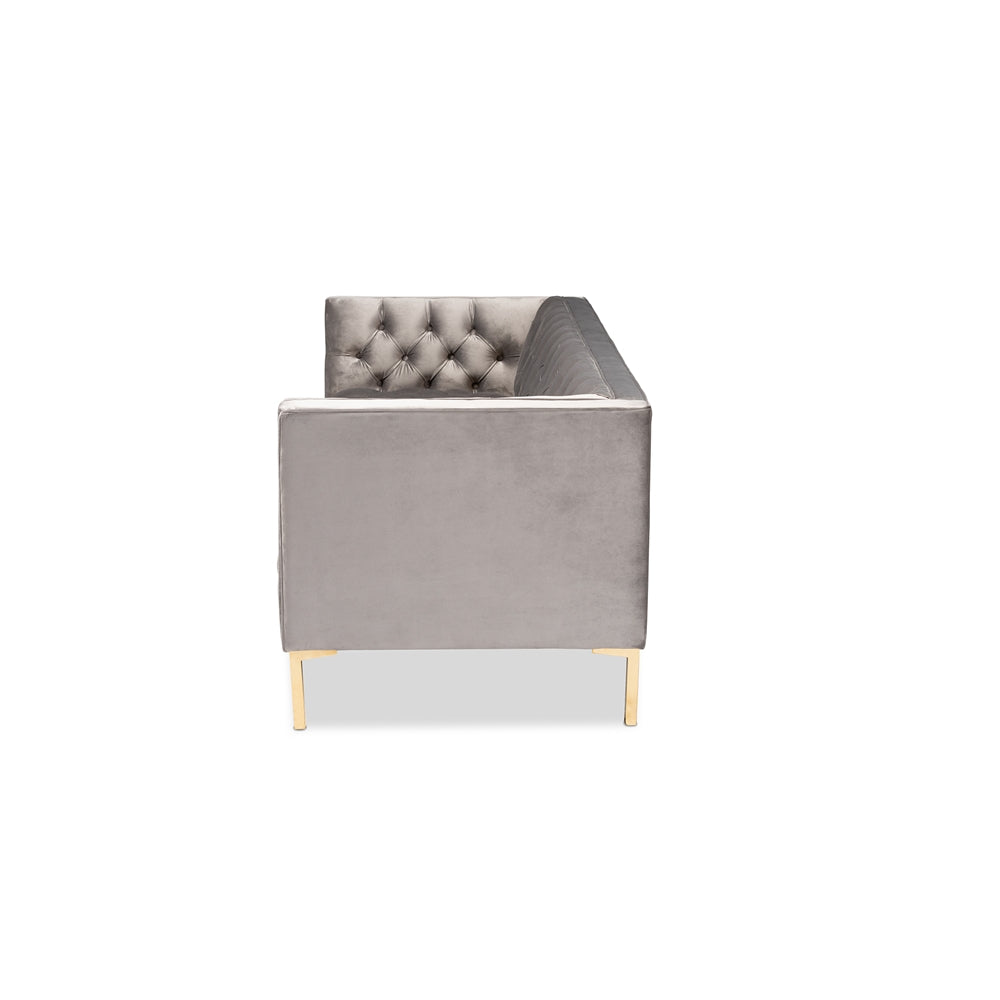 Baxton Studio Zanetta Glam And Luxe Gray Velvet Upholstered Gold Finished Sofa