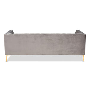 Baxton Studio Zanetta Glam And Luxe Gray Velvet Upholstered Gold Finished Sofa