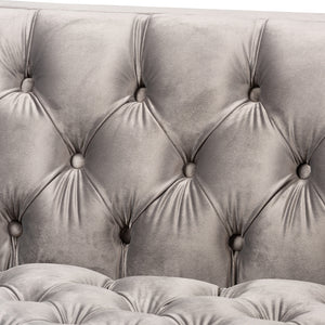 Baxton Studio Zanetta Glam And Luxe Gray Velvet Upholstered Gold Finished Sofa