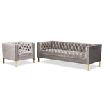 Load image into Gallery viewer, Baxton Studio Zanetta Glam And Luxe Gray Velvet Upholstered Gold Finished 2-Piece Sofa And Lounge Chair Set
