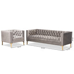 Load image into Gallery viewer, Baxton Studio Zanetta Glam And Luxe Gray Velvet Upholstered Gold Finished 2-Piece Sofa And Lounge Chair Set
