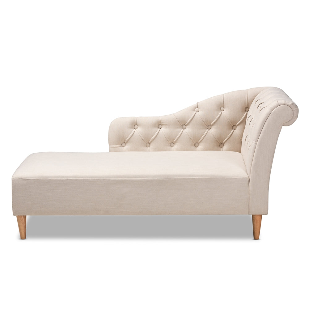 Baxton Studio Emeline Modern and Contemporary Fabric Upholstered Oak Finished Chaise Lounge