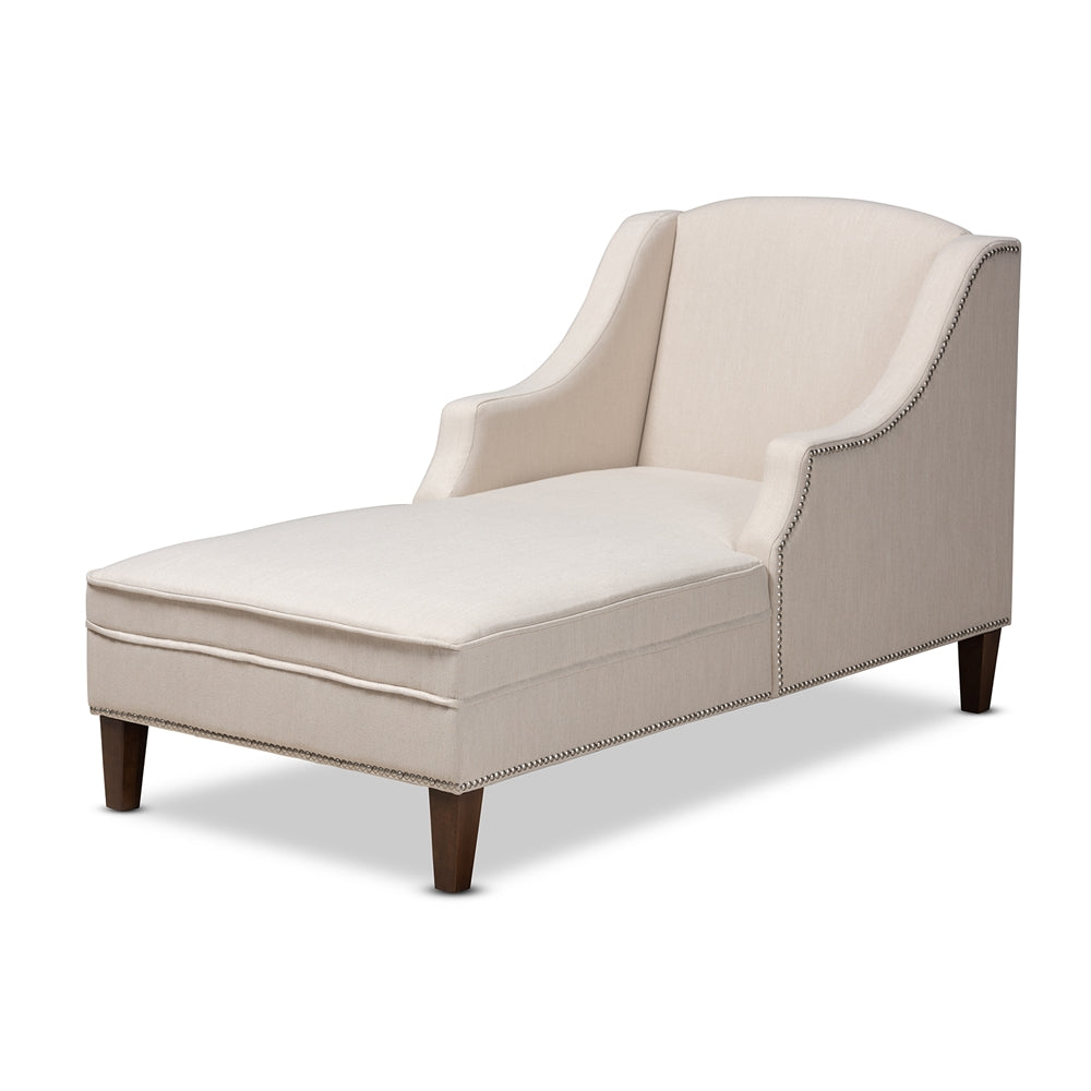 Baxton Studio Leonie Modern and Contemporary Fabric Upholstered Wenge Brown Finished Chaise Lounge