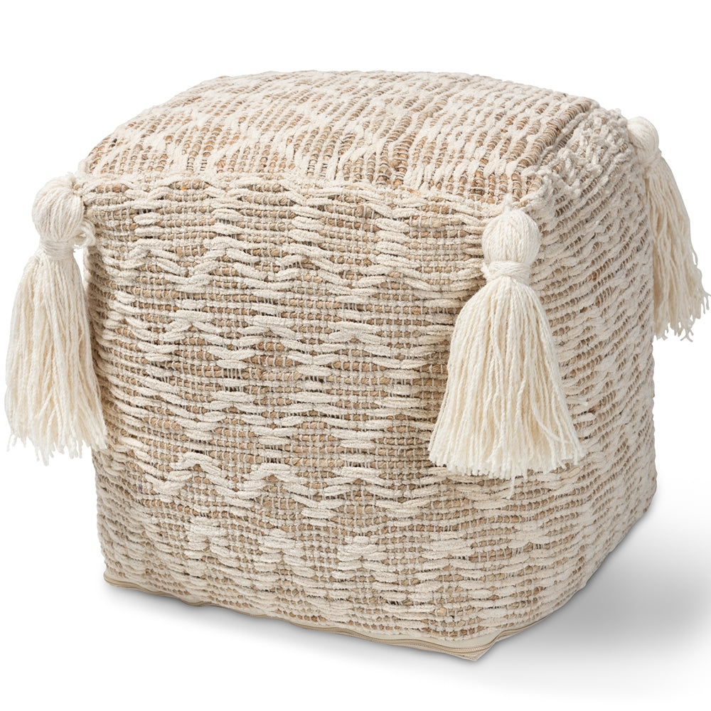 Baxton Studio Noland Moroccan Inspired Handwoven Cotton and Hemp Pouf Ottoman