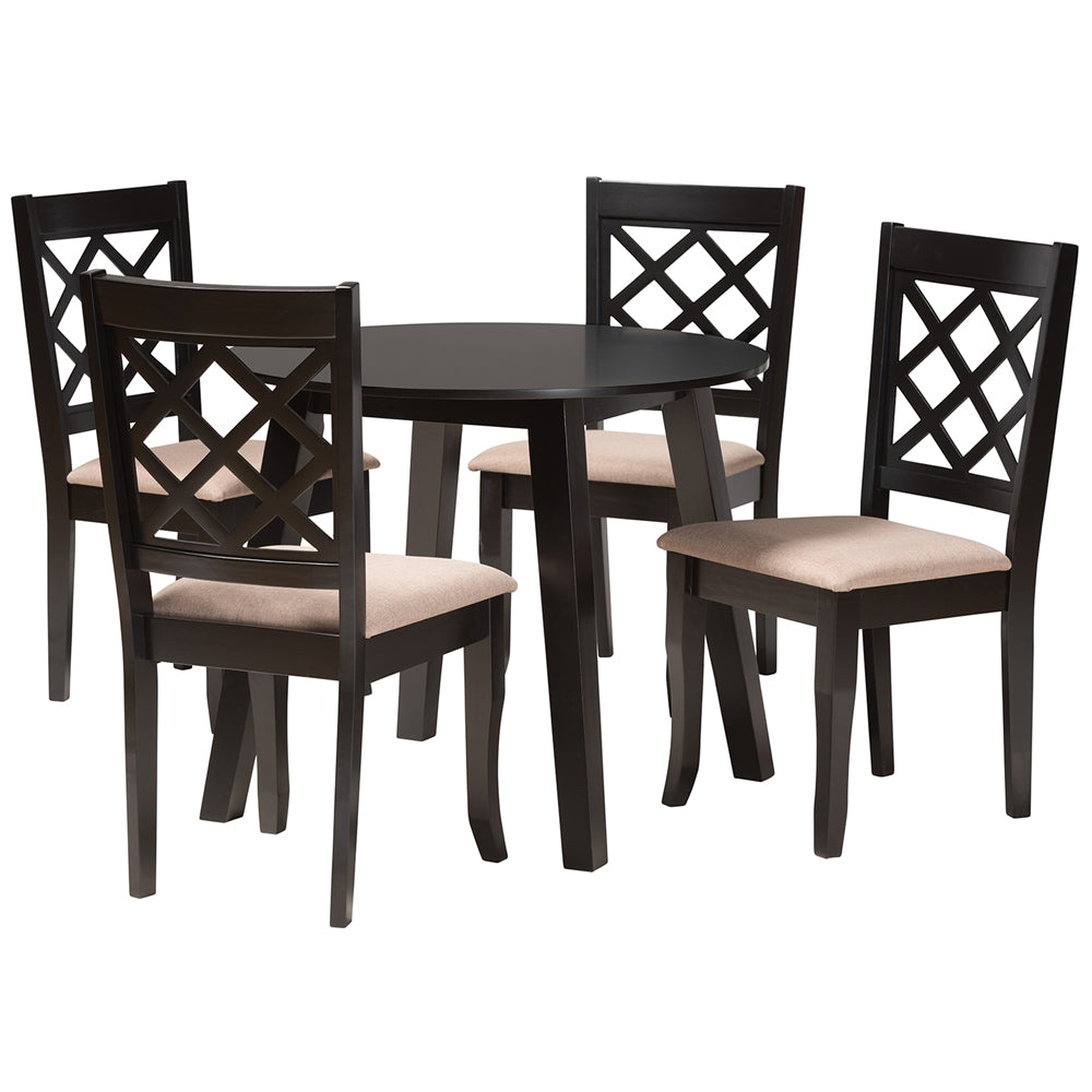 Baxton Studio Lexi Modern Beige Fabric And Dark Brown Finished Wood 5-Piece Dining Set