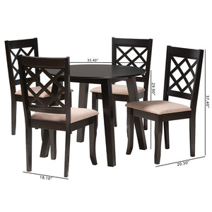 Baxton Studio Lexi Modern Beige Fabric And Dark Brown Finished Wood 5-Piece Dining Set