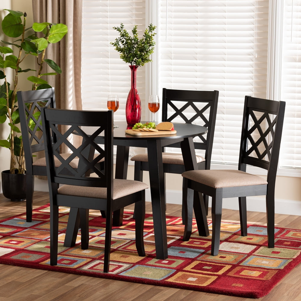 Baxton Studio Lexi Modern Beige Fabric And Dark Brown Finished Wood 5-Piece Dining Set