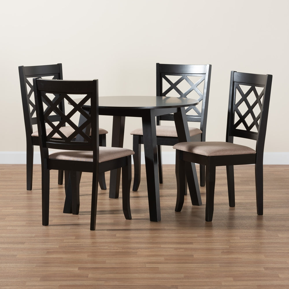 Baxton Studio Lexi Modern Beige Fabric And Dark Brown Finished Wood 5-Piece Dining Set