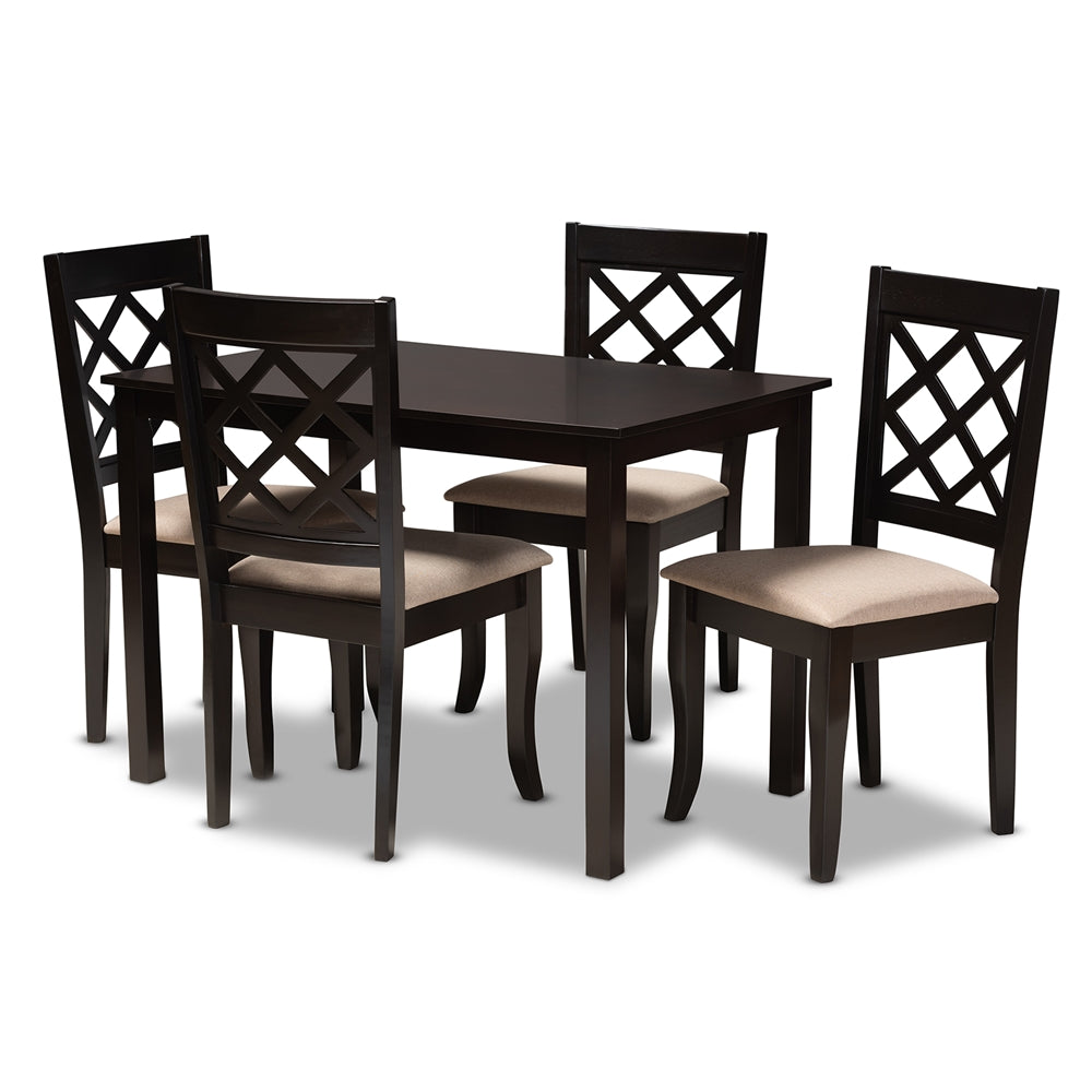 Baxton Studio Verner Modern And Contemporary Sand Fabric Upholstered Espresso Brown Finished 5-Piece Wood Dining Set