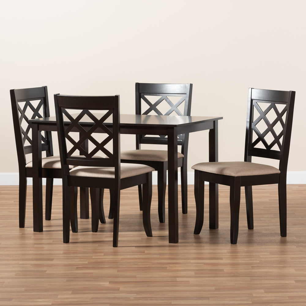 Baxton Studio Verner Modern And Contemporary Sand Fabric Upholstered Espresso Brown Finished 5-Piece Wood Dining Set