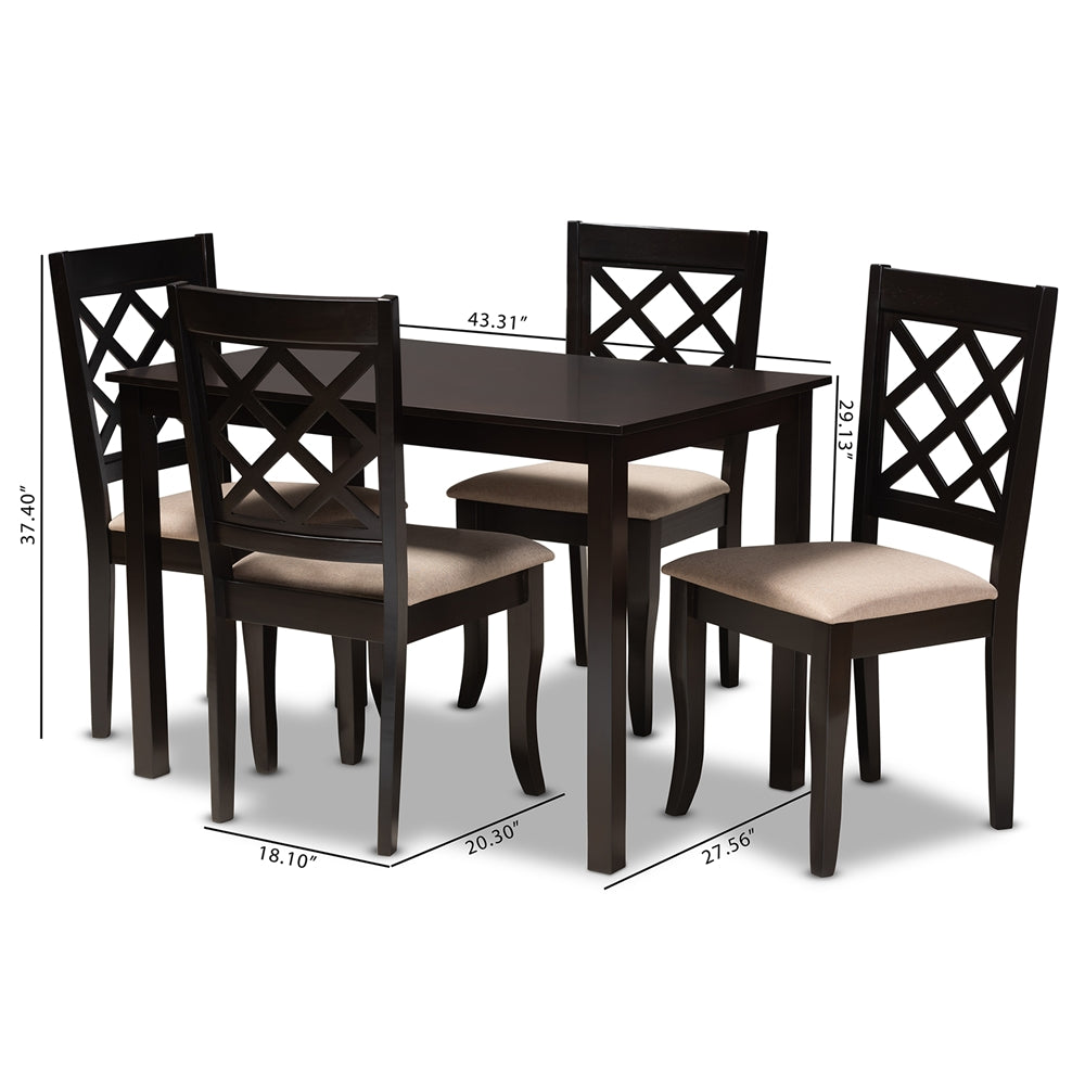 Baxton Studio Verner Modern And Contemporary Sand Fabric Upholstered Espresso Brown Finished 5-Piece Wood Dining Set