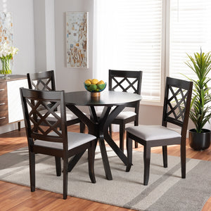 Baxton Studio Jana Modern And Contemporary Grey Fabric Upholstered And Dark Brown Finished Wood 5-Piece Dining Set