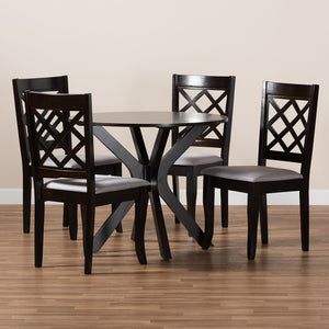 Baxton Studio Jana Modern And Contemporary Grey Fabric Upholstered And Dark Brown Finished Wood 5-Piece Dining Set