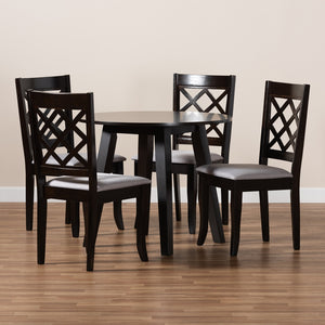 Baxton Studio Daisy Modern And Contemporary Grey Fabric Upholstered And Dark Brown Finished Wood 5-Piece Dining Set