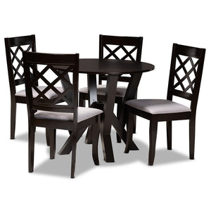 Baxton Studio Adina Modern And Contemporary Grey Fabric Upholstered And Dark Brown Finished Wood 5-Piece Dining Set