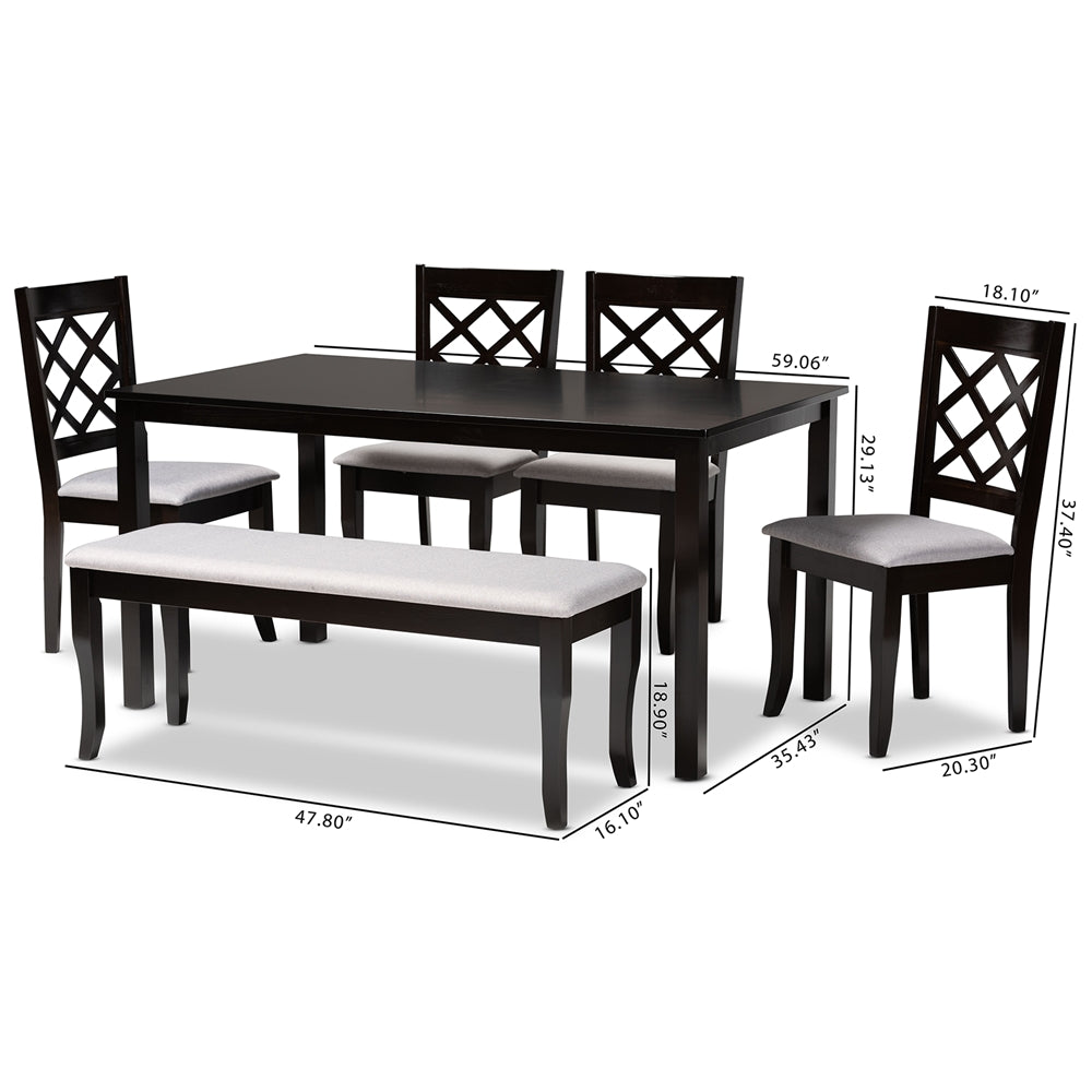 Baxton Studio Andor Modern And Contemporary Grey Fabric Upholstered And Dark Brown Finished Wood 6-Piece Dining Set