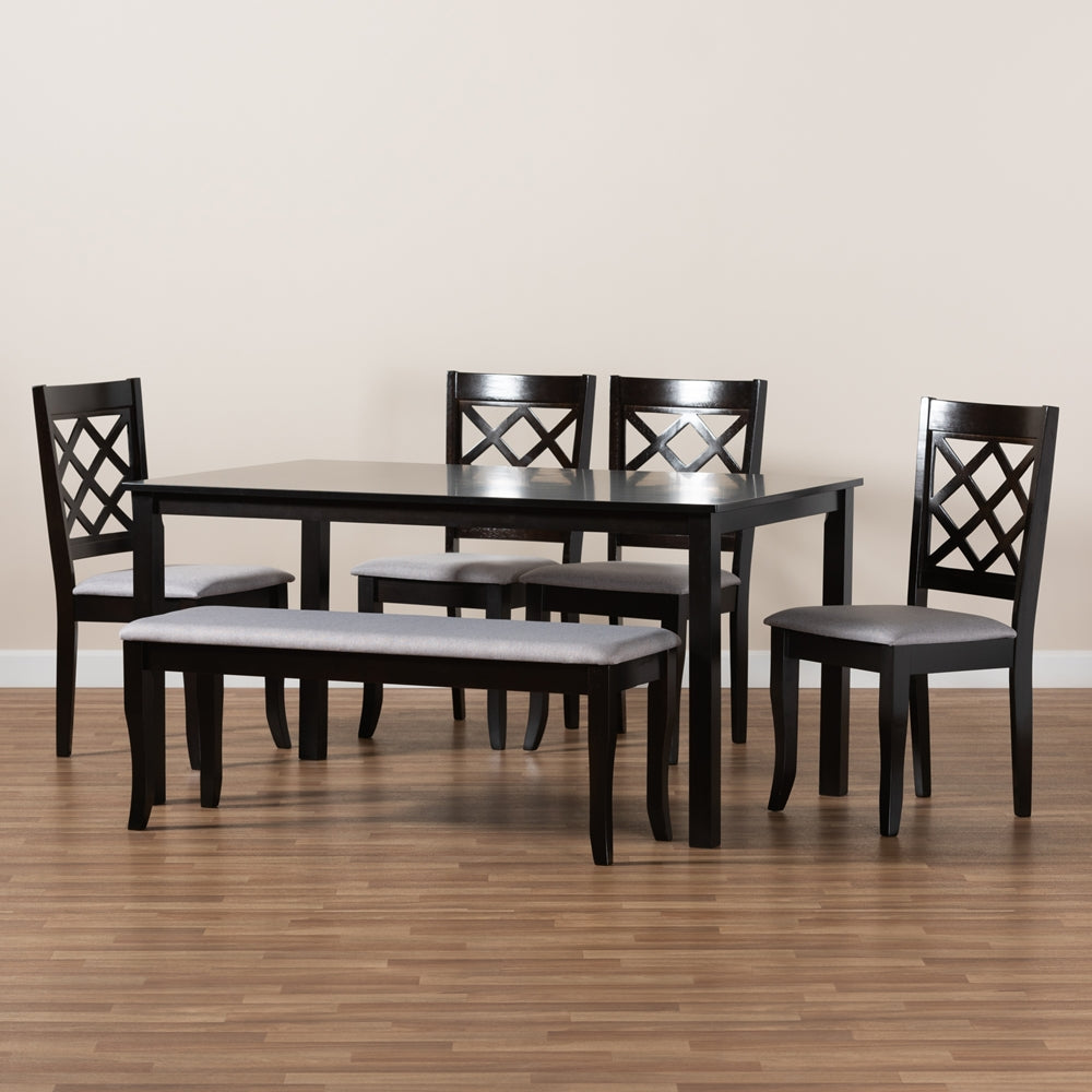 Baxton Studio Andor Modern And Contemporary Grey Fabric Upholstered And Dark Brown Finished Wood 6-Piece Dining Set