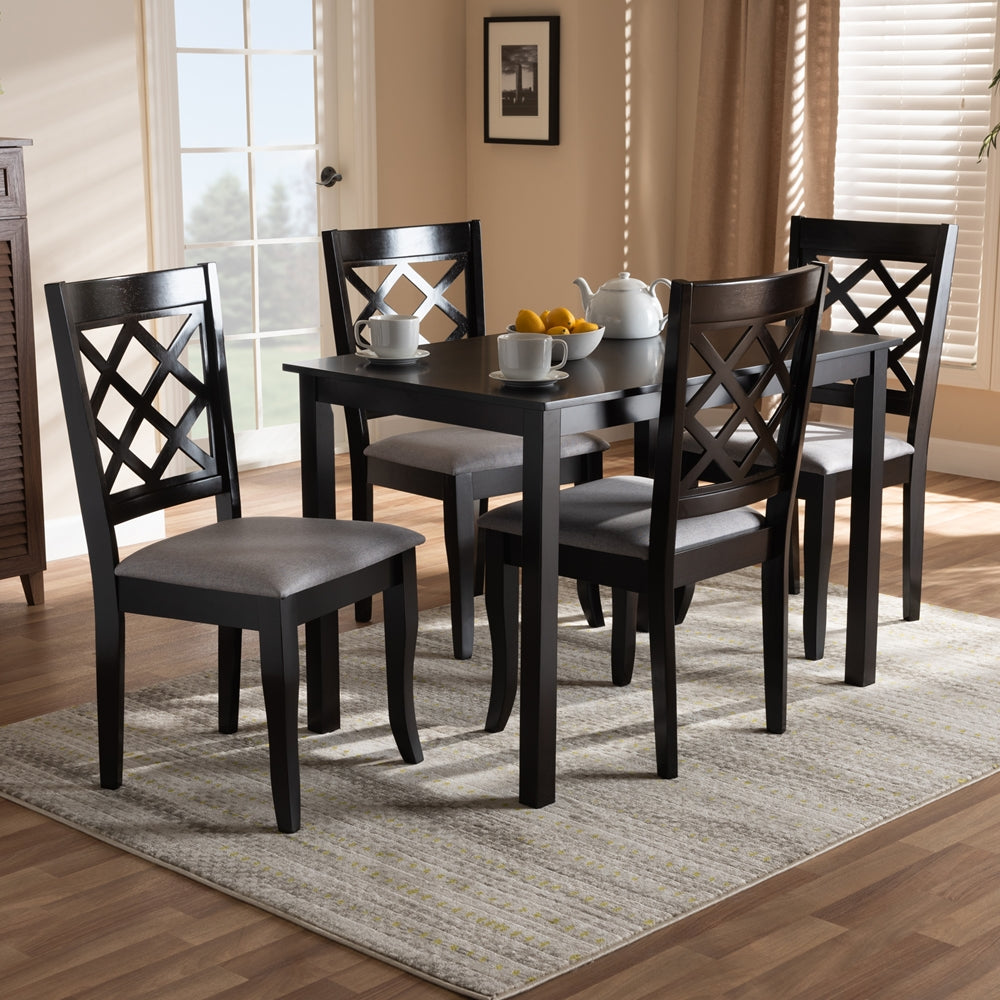 Baxton Studio Verner Modern And Contemporary Grey Fabric Upholstered Espresso Brown Finished 5-Piece Wood Dining Set