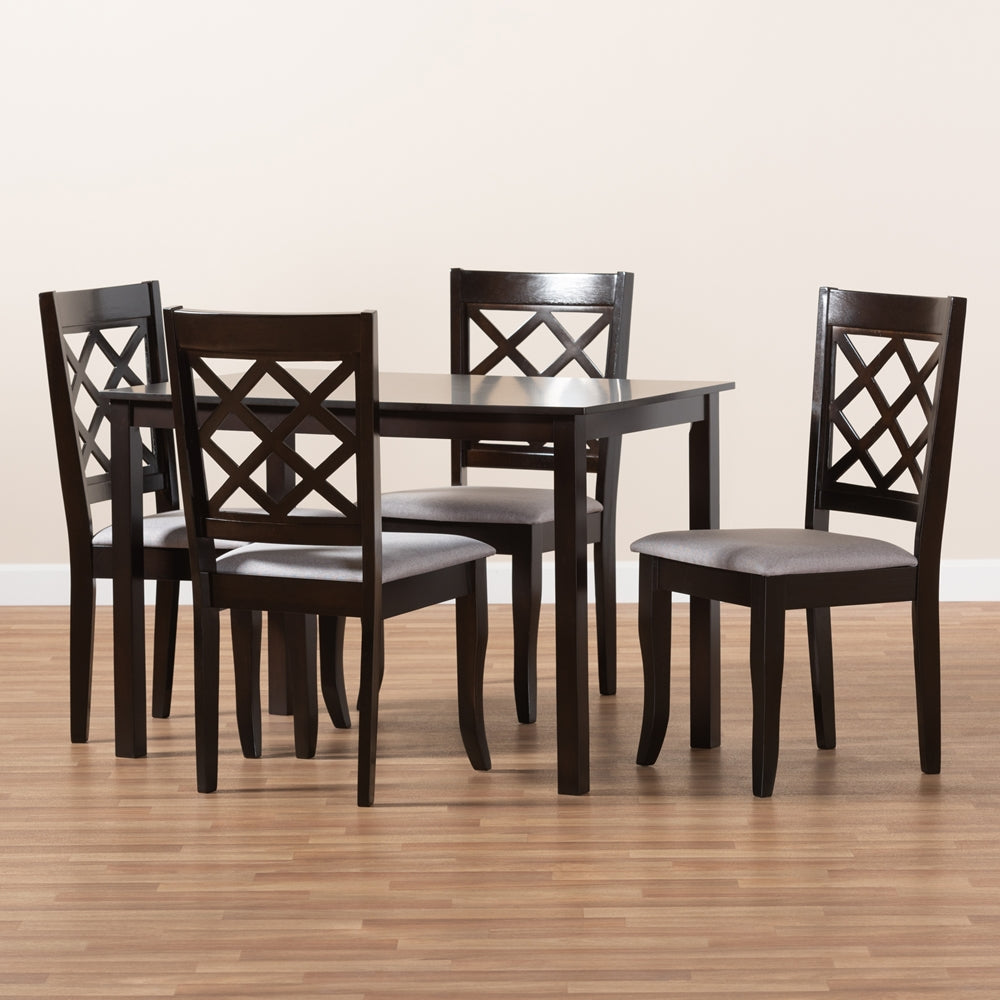 Baxton Studio Verner Modern And Contemporary Grey Fabric Upholstered Espresso Brown Finished 5-Piece Wood Dining Set