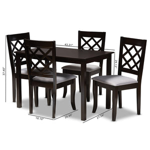 Baxton Studio Verner Modern And Contemporary Grey Fabric Upholstered Espresso Brown Finished 5-Piece Wood Dining Set