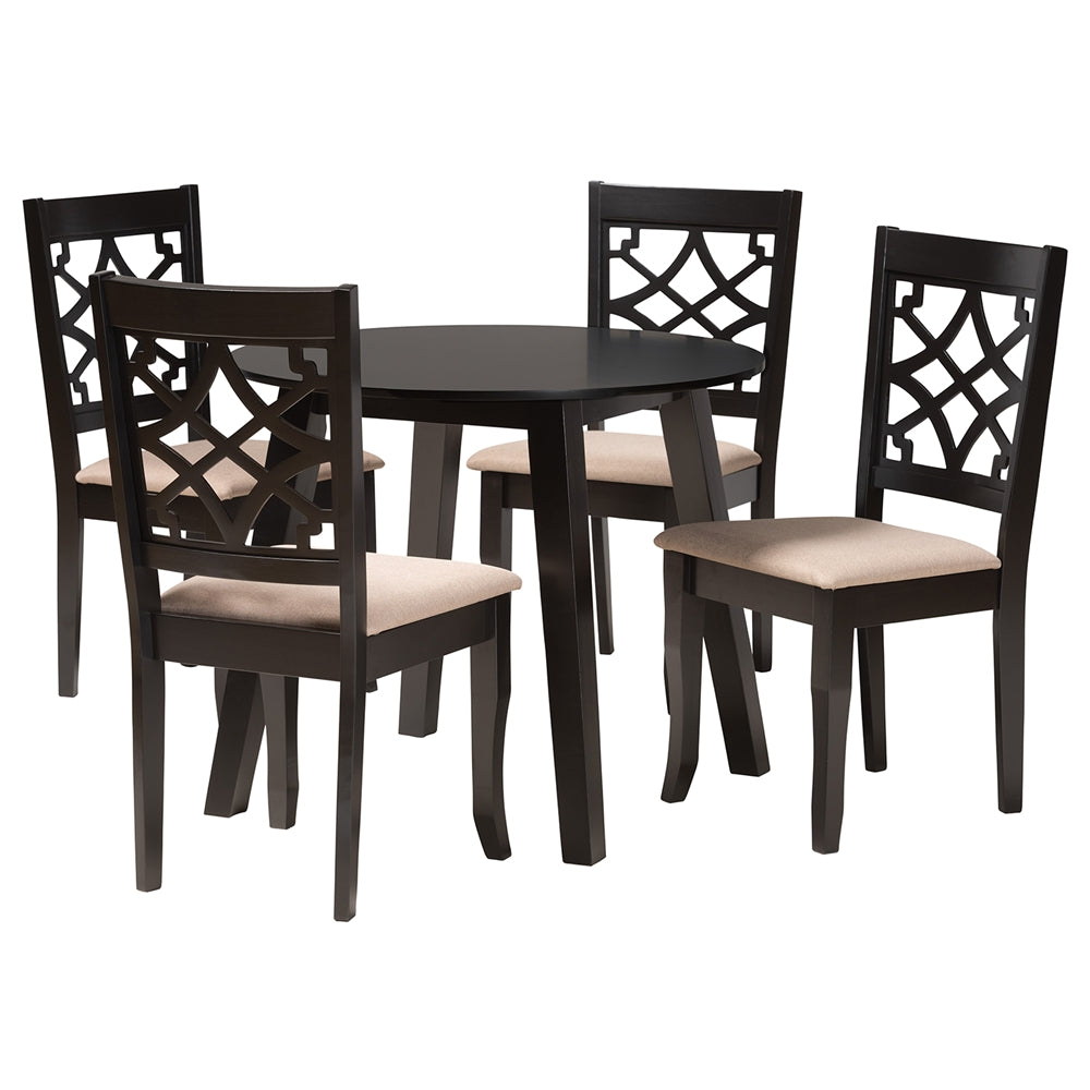 Baxton Studio Thea Modern Beige Fabric And Dark Brown Finished Wood 5-Piece Dining Set