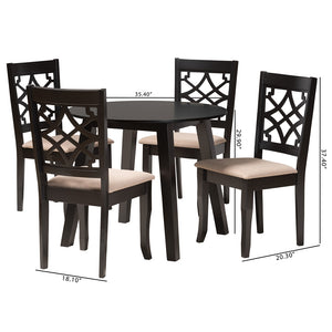 Baxton Studio Thea Modern Beige Fabric And Dark Brown Finished Wood 5-Piece Dining Set