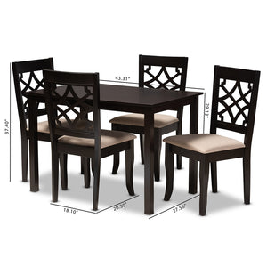 Baxton Studio Mael Modern And Contemporary Sand Fabric Upholstered Espresso Brown Finished 5-Piece Wood Dining Set