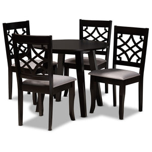 Baxton Studio Mya Modern And Contemporary Grey Fabric Upholstered And Dark Brown Finished Wood 5-Piece Dining Set